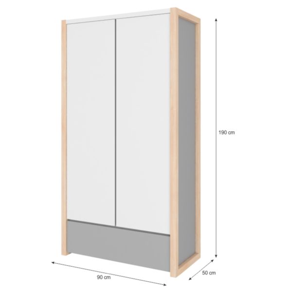 Dulap cu doua usi Pinette - H 190 x L 90 x l 50 cm - dimensiuni