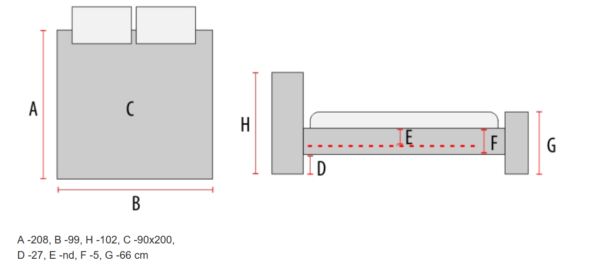 Pat de o persoana Siena Dimensiuni